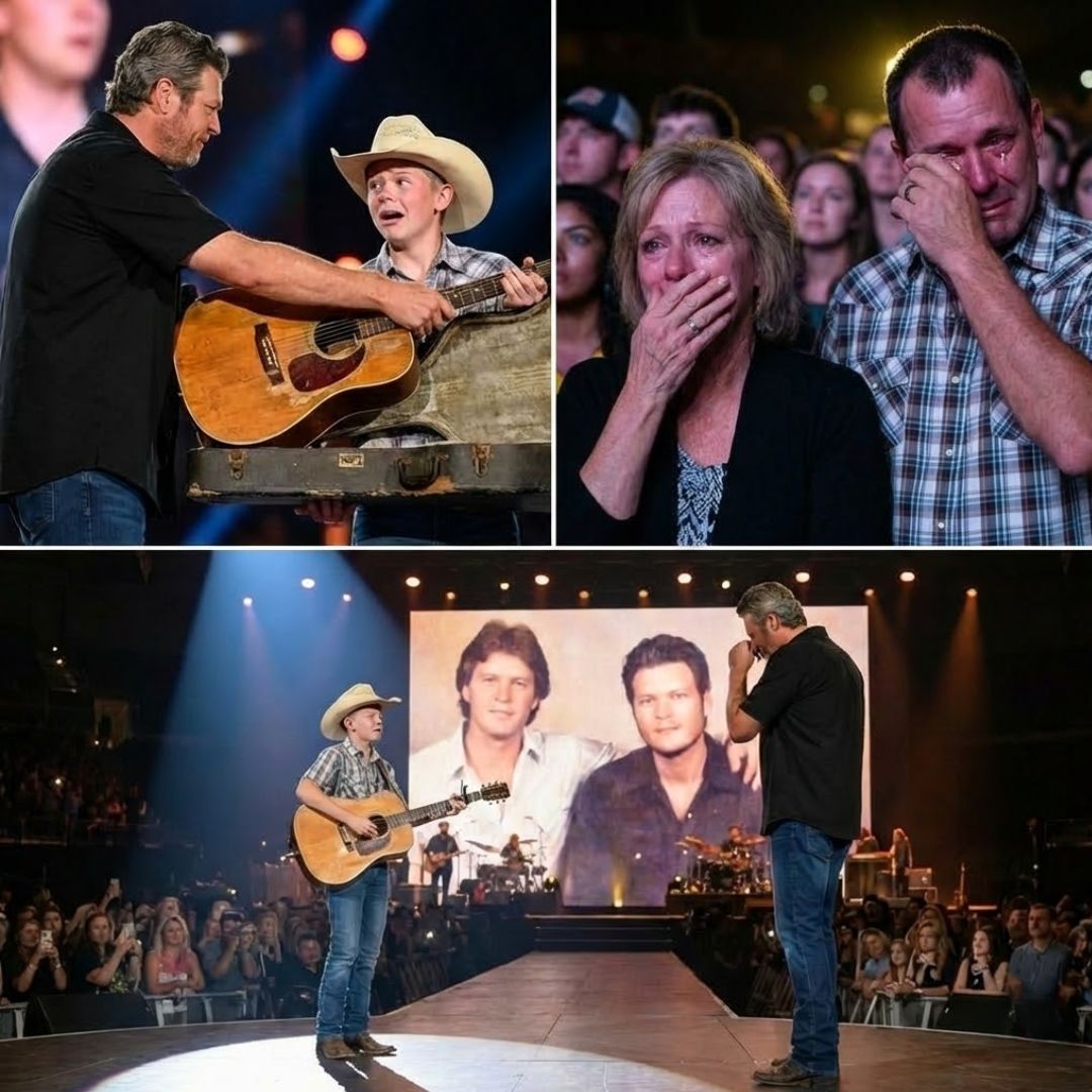 HE GAVE AWAY THE GUITAR HE SWORE HE’D NEVER TOUCH: Blake Shelton’s Heart-Wrenching Moment on Tour Leaves Arena in Tears – A Brother’s Memory, a Stranger’s Song, and a Secret Note That Broke Everyone