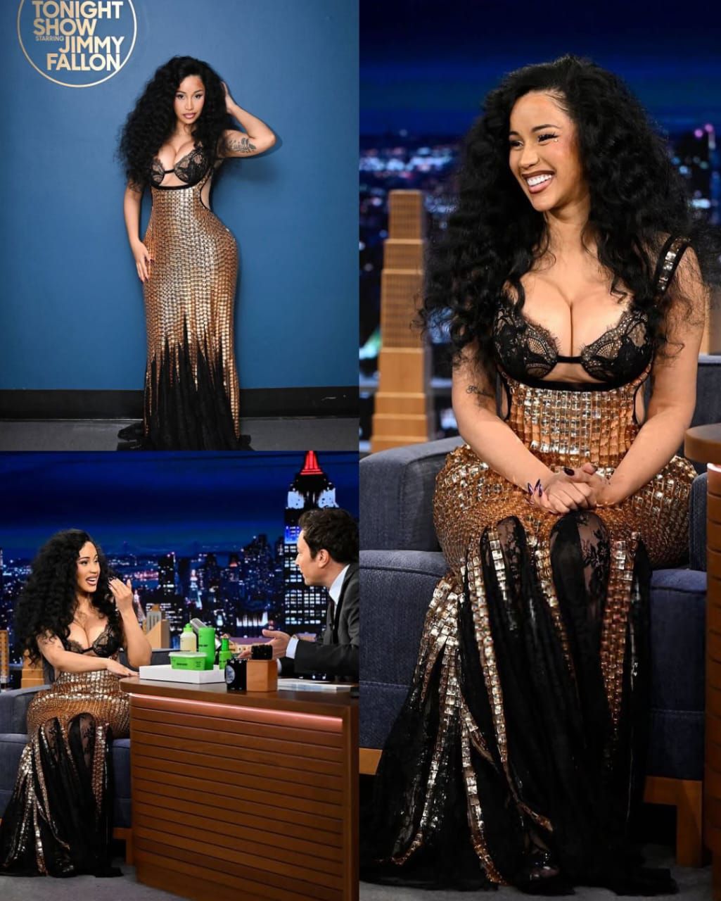 Cardi B Stuns in Elegant Valdrin Sahiti Gown on The Tonight Show Starring Jimmy Fallon, Radiating Confidence and Glamour
